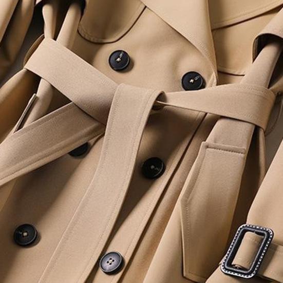 Women's Trench Coat Double-Breasted Classic Lapel Overcoat Windproof Long Belted Jacket Fall Outerwear with Pockets
