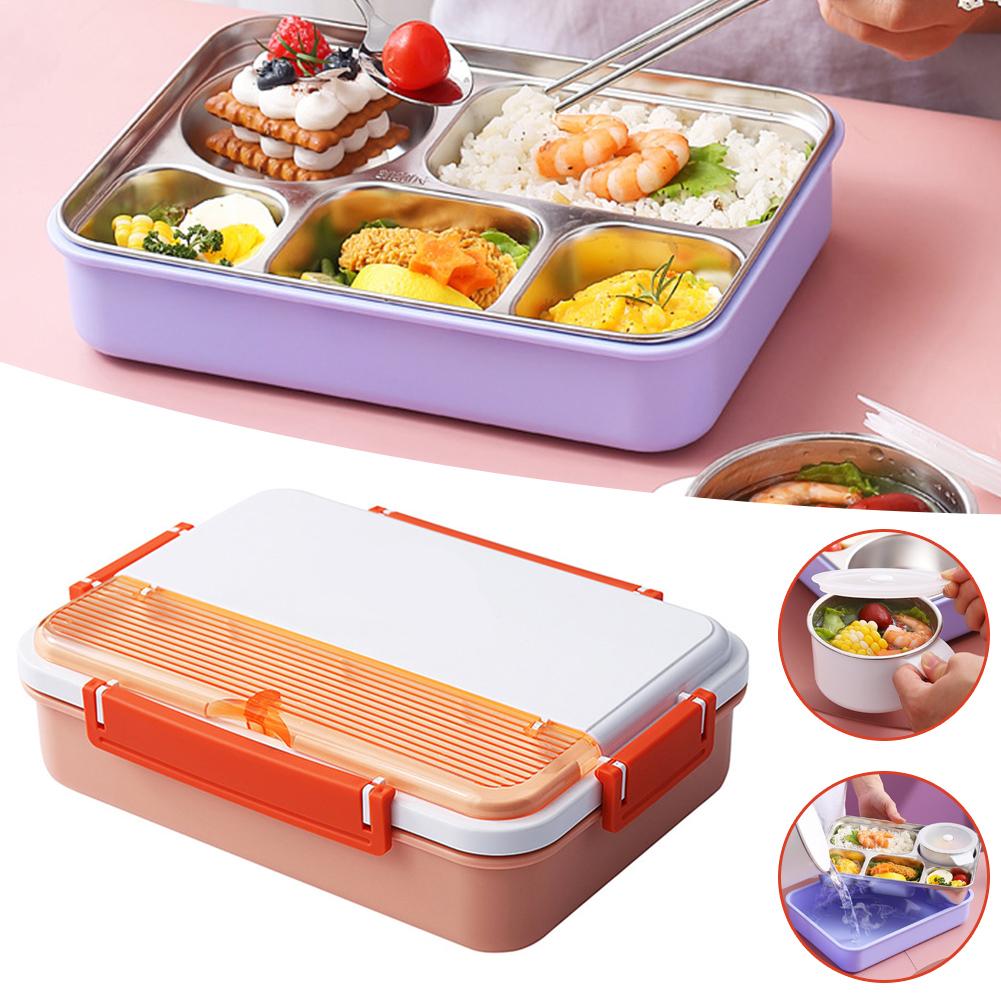 4-Grid Lunch Box With Soup Bowl Large Capacity Stainless Steel Lunch Container