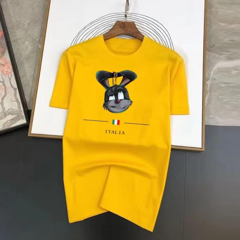 Летняя роскошная мужская футболка с круглым вырезом, модная, с завязанными кроличьими ушками, принт Kawaii, плотная, 100% хлопок, высокое качество, свободная, дышащая