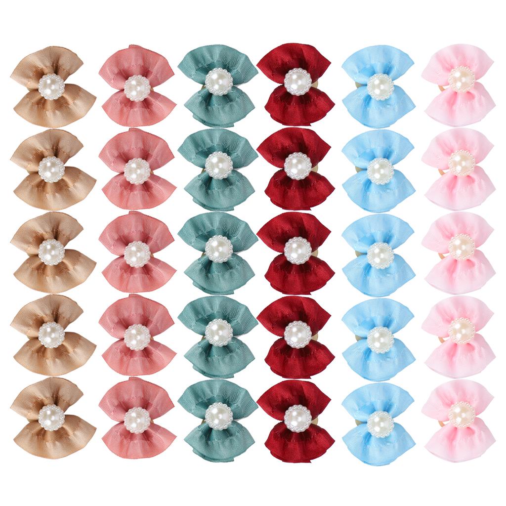 30Pcs Cute Pet Dog Hair Bows Grooming Bows Lovely Bowknot with Rubber Bands for Pet