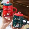 Creative Christmas Ceramic Cup Christmas Cup High Pretty Mug Souvenir with Lid Spoon Coffee Cup Cartoon Cup