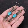 Медно-голубая бирюзовая серьга, медная проволочная обернутая серьга, драгоценный камень, медные украшения, серьги ручной работы, проволочная обертка, уникальные серьги для подарка