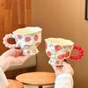 High Value Cute Fruit Ceramic Cup with Lid and Spoon Large Capacity Girls Drinking Cup Couple Coffee Milk Cup