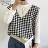 Girls Houndstooth Loose Knitted Vest Sweater Women Sleeveless Thick Vintage Sweater Vest Female Waistcoat Chic Tops 17502