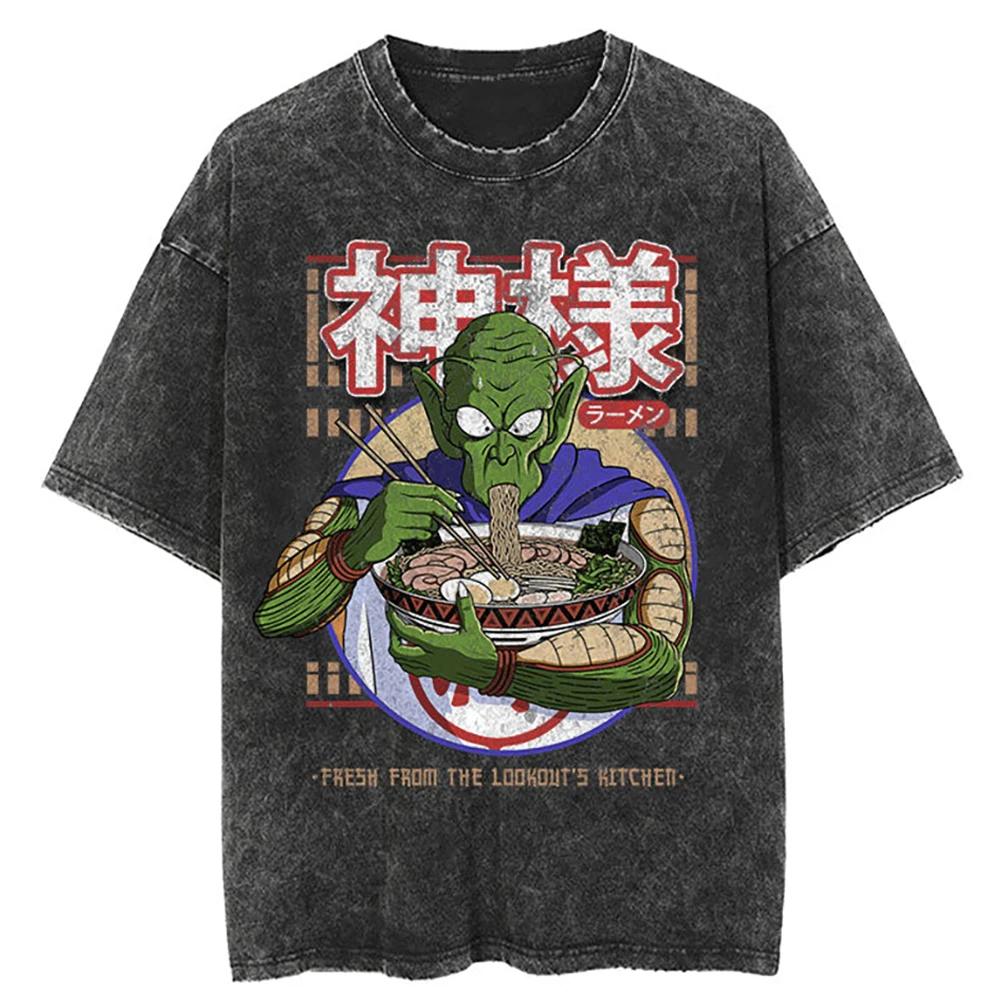 Hip Hop Oversize Washed T-Shirt Streetwear Anime Dragon Ball Graphic Printed T Shirt Men Short Sleeve Tshirt