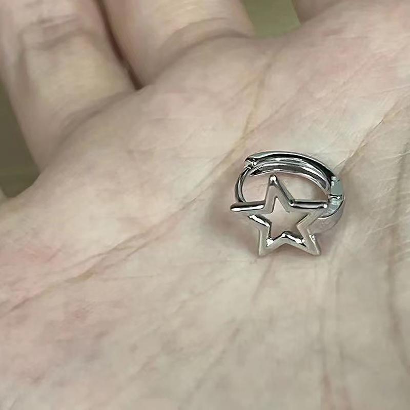 Silver Color Hollow Star Ear Buckle Personality Pentagram Earrings