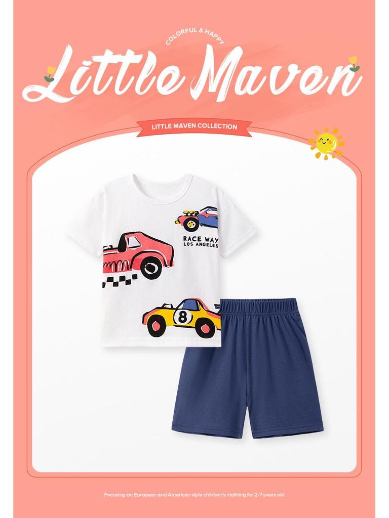 Летний повседневный набор для мальчиков Little Maven с мультяшными машинками, детская одежда в европейском и американском стиле