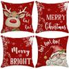 Christmas Red Printed Linen Throw Pillow Cover Holiday Home Sofa Car Decoration Cushion Cushion Cover