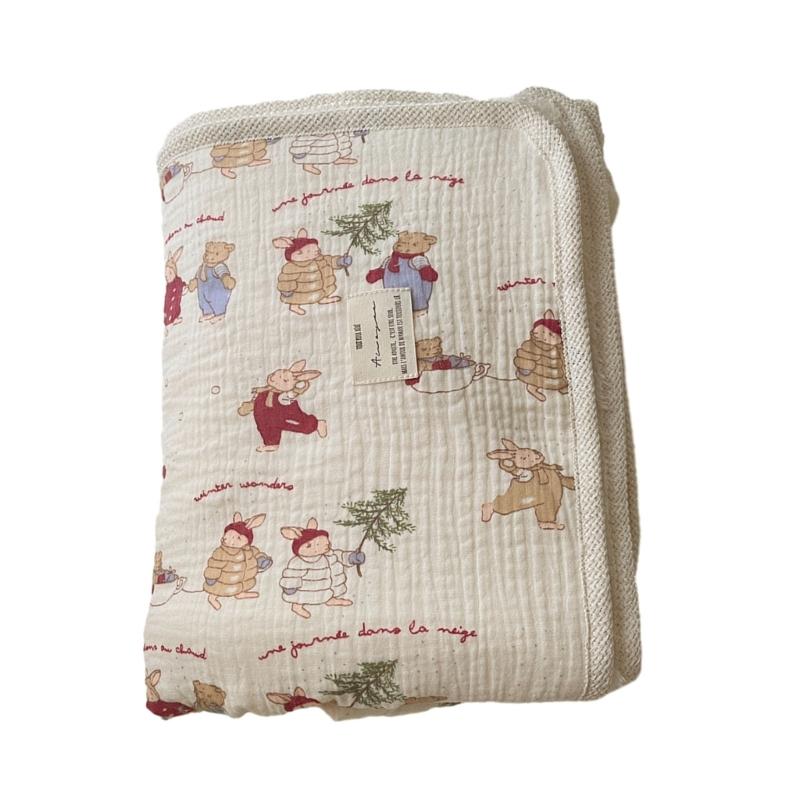 Двусторонний принт Хлопковое одеяло с крючком и фестончатым краем Универсальное двухслойное одеяло Теплое для младенцев и взрослых