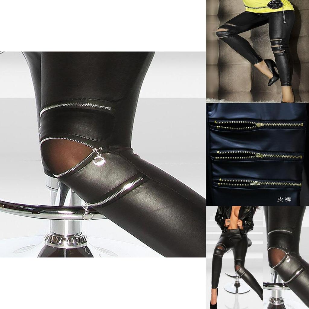 Классическая посадка Облегающие Сексуальные Леггинсы Брюки с тремя молниями из яркой кожи стрейч