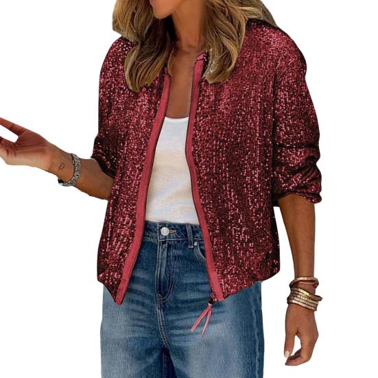 Женское пальто с блестками, круглым вырезом, застежкой-молнией, длинными рукавами, кардиганом, коротким, свободным, для клуба, выступлений, сценических вечеринок