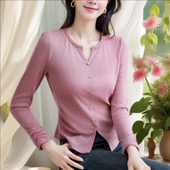 Французский трикотажный топ для женщин с длинными рукавами, весенний новый стиль, дизайнерская рубашка-пуловер, облегающая рубашка-основа