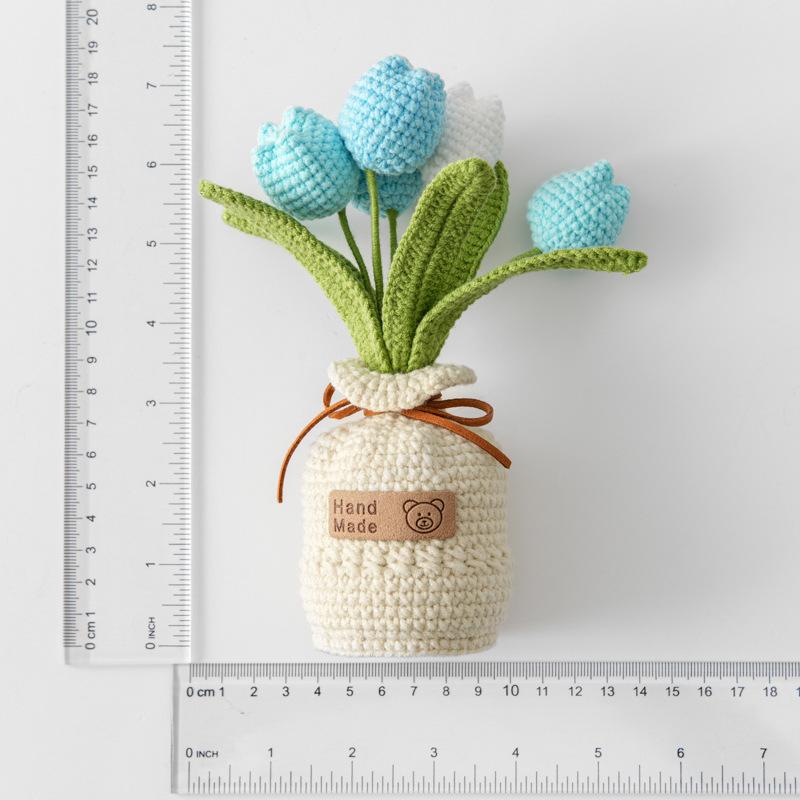 2025 Tulips Crochet Flowers with Kintted Potted Kinttted Sunflower Pot Desk Accessories Handwoven Plant Pot Home Decor Gift