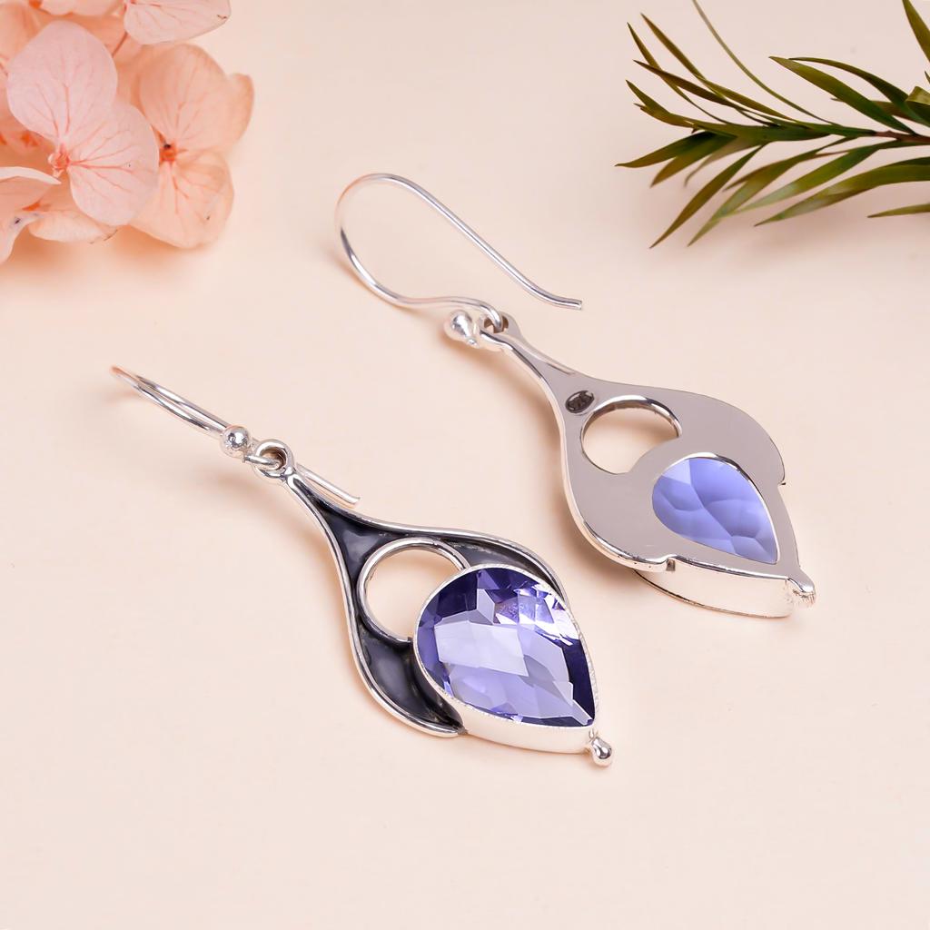 Серьги из серебра 925 пробы с иолитом V9011, ярко-синие серьги, серьги в форме груши, подарок на День святого Валентина, подарок для нее, подарок на день рождения, украшения ручной работы, серебро