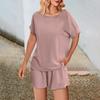 Women's Fashion Solid Color Casual Set Loose Round Neck Top Shorts Two Pieces