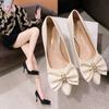 Модные туфли-лодочки с бантом на каблуке, белые туфли невесты с острым носком на высоком каблуке, женская летняя обувь, женская обувь 2024 года, весенняя мода