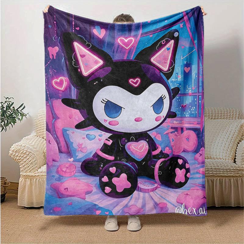 1pc Night Adventure Kuromi Blanket, Soft Throw for Home Decor, Gift Idea for Family and Friend, Living Room, Travel, Camping, Car Blankets, Beach, Off