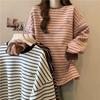 Женский полосатый свитшот средней длины с длинным рукавом - Осенне-зимний бархатный свободный топ