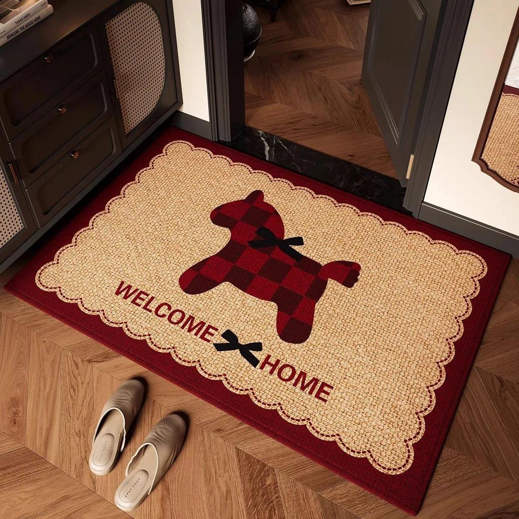 WELCOME Mat with Cute Horse Pattern Red Front Door Doormat Non-Slip Indoor Outdoor Entryway Rug Dirt Trapper Home Decor Gift