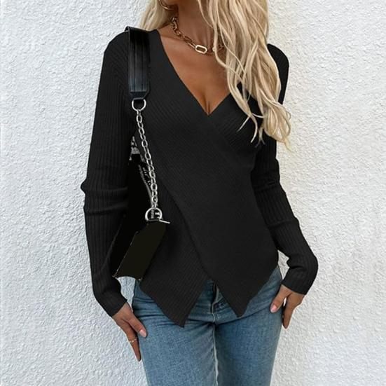 Женский сексуальный свитер с V-образным вырезом, облегающий свитер с длинным рукавом, мягкая дышащая ткань, свитер, осенняя одежда