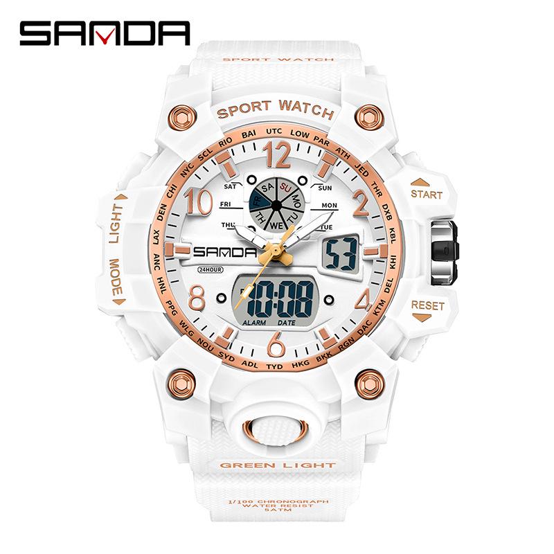 Sanda Молодежная Мода Светящиеся Водонепроницаемые Ударопрочные Будильник Мужские Часы