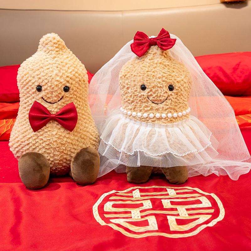 Plush Wedding Doll With Persimmon And Peanut Design For Marriage Celebration Decor