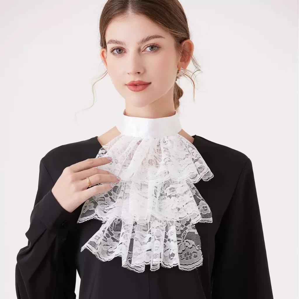 Women's Spring Fall Solid Colour Black White Layered Neck Ruff Collar Ruffled Collar Versatile Shirt Fashion False Collar
