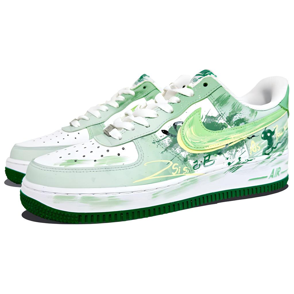 Nike Nike Air Force 1 Нескользящие Устойчивые к истиранию Низкие Скейтбордические Кроссовки Мужские Бело-Зеленые FJ4146-102(Команда217-)