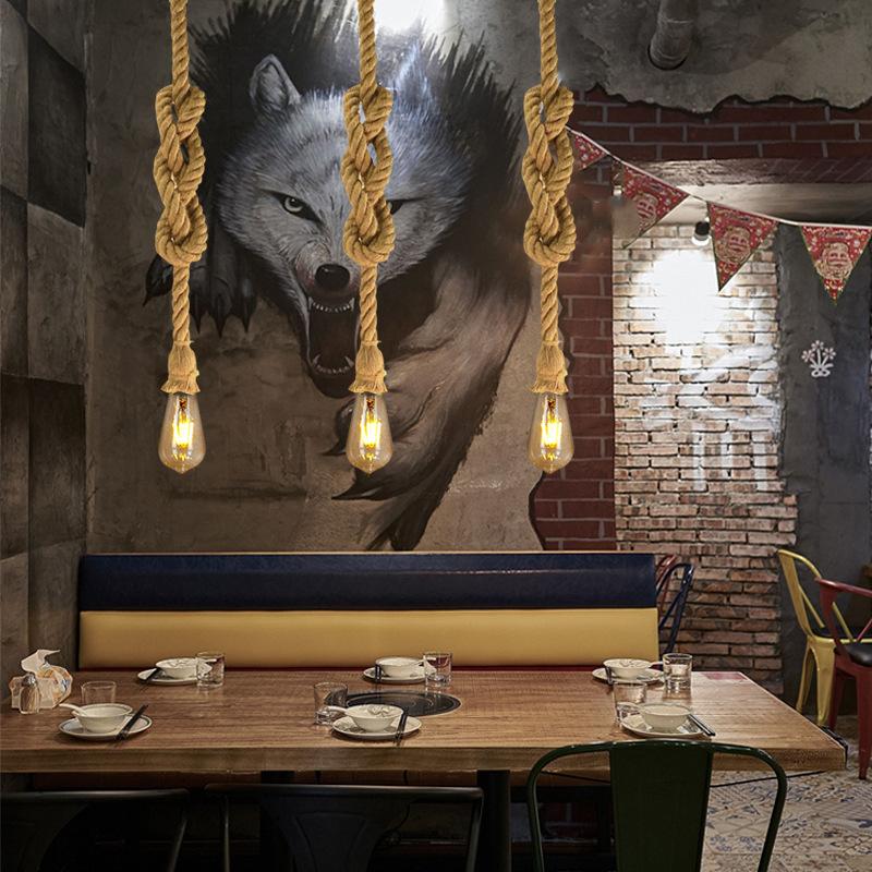 Винтажный подвесной светильник из пеньковой веревки в стиле ретро, ​​лофт, промышленный подвесной светильник, креативный кантри-стиль, лампа Эдисона, домашний светильник