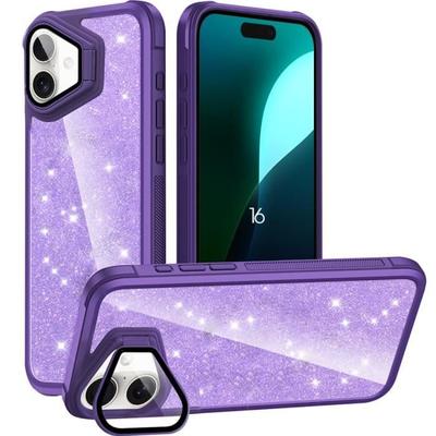 Чехол для iPhone 16, Блестящий противоударный чехол Bling с защитой камеры - Полупрозрачный фиолетовый