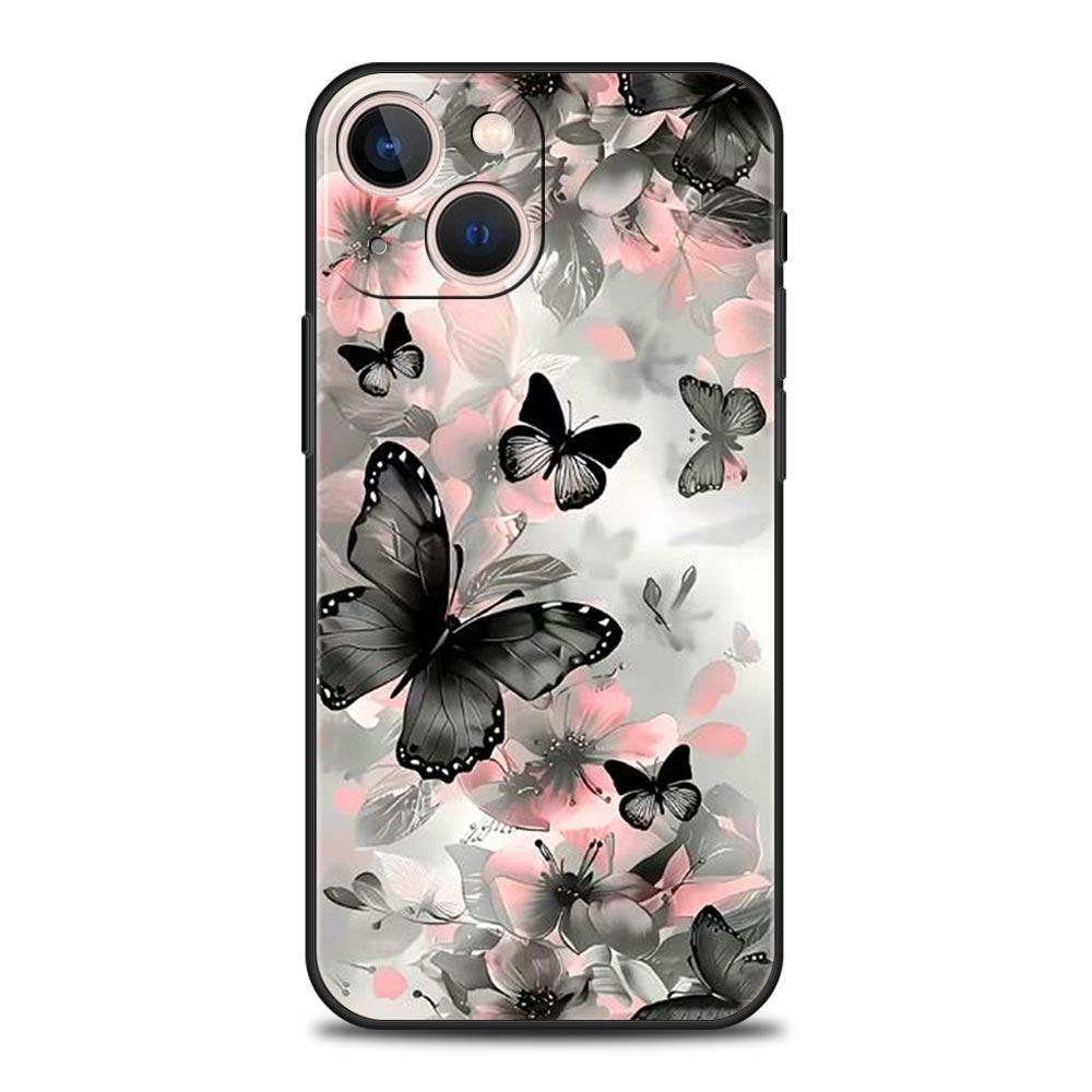 Модный Чехол-Бампер с Узором Бабочки и Цветы для iPhone 17 16 15 14 13 12 Pro Max 11 Pro Max 17 AIR Plus Мягкий ТПУ Корпус