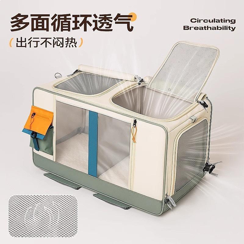 Pet Cat Carrier Backpack Trolley Suitcase Large Capacity Travel Rolling Bag for Multi Cats Dogs