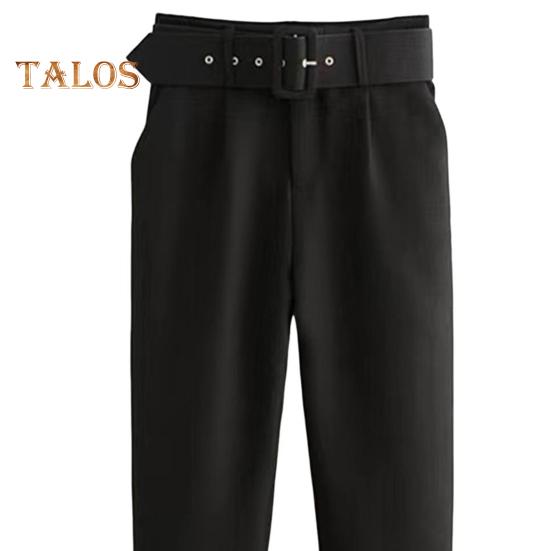 Женские брюки прямого кроя с высокой талией, длинные брюки с карманами, однотонные повседневные рабочие брюки