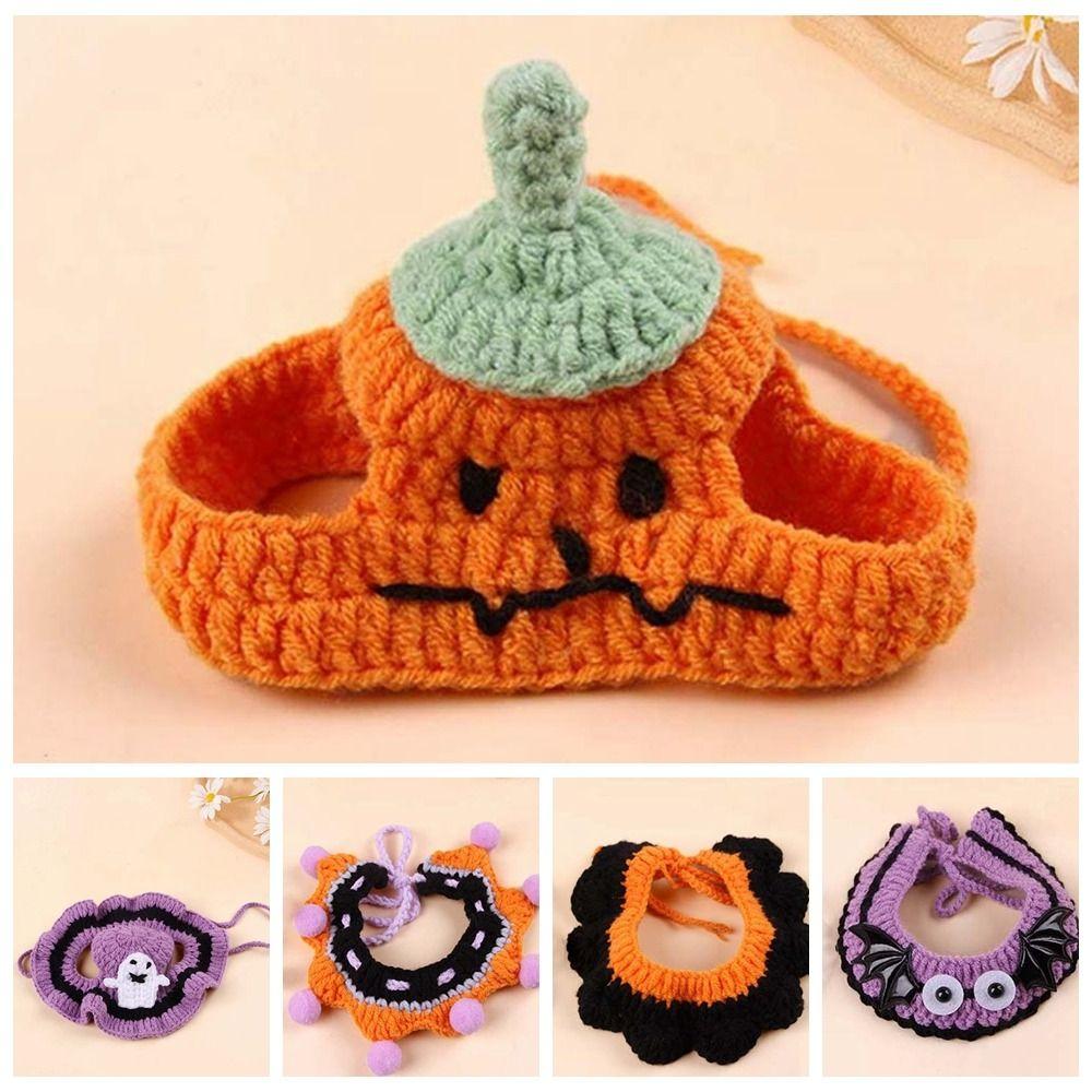 Одежда Хэллоуин Головной убор кошки Тыква Кошка Вязаная шапка Нагрудник Хэллоуин Костюмы для питомцев Фестивальная вечеринка