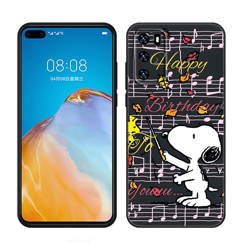 Мультяшный Каваи Снупи Черный Чехол для Телефона Для Huawei P10 P20 P30 P40 Lite P50 P60 Art P50E P Smart Z 2018 2020 2021 Pro 2019