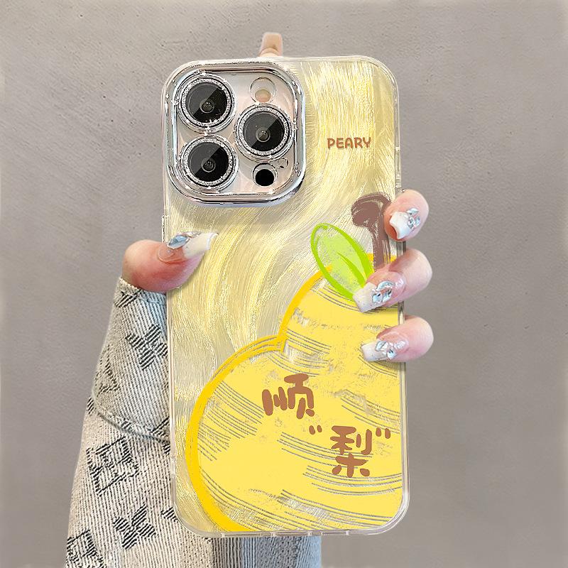 Картина маслом клубника груша подходит для iPhone16 Apple перо пряжа мобильный телефон чехол 15promax Niche 14 защитный чехол X