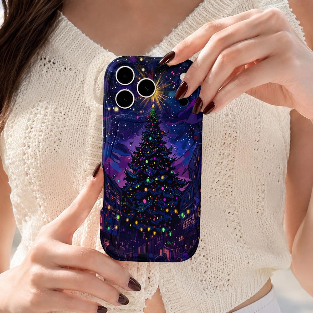 Christmas Tree Starry Night Phone Case for iPhone 17 Pro Max, Festive Holiday Glitter Soft TPU Cover, Winter Xmas Decorative Protective Back Shell