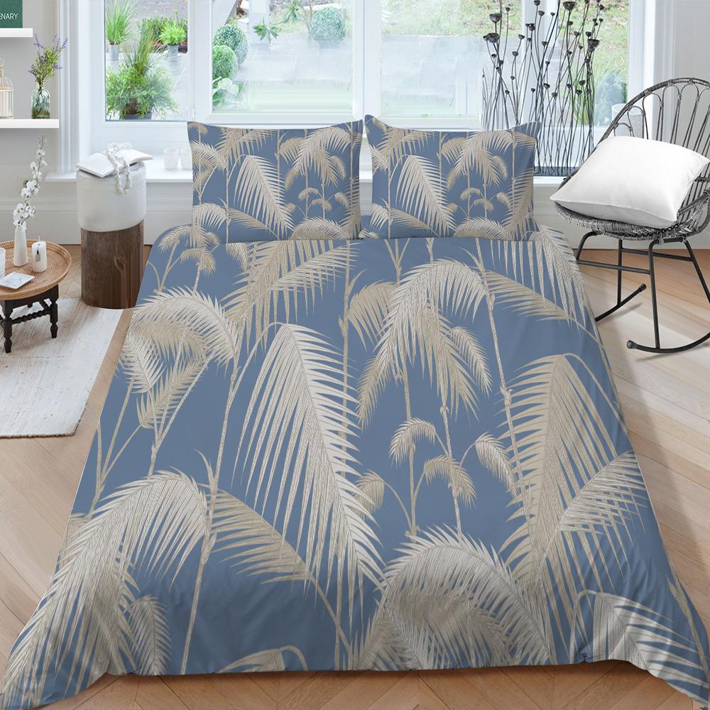 Семейное постельное белье, односпальная двуспальная кровать, полноразмерная серия с растительным принтом, постельное белье с узором в виде листьев, наволочка и пододеяльник, моющееся украшение для дома