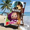 Custom Name Personalized Masha and The Bear Print Beach Towel, for Trip Camping Beach Party Home Decor, Birthday Gift for Family & Friends