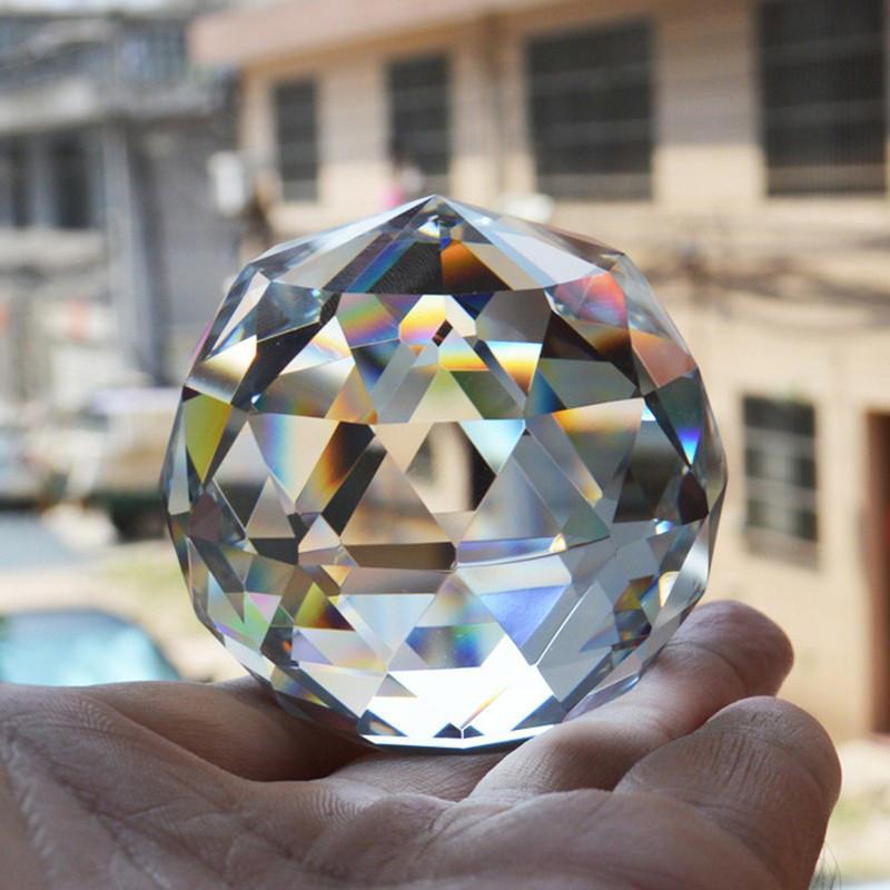 Crystal Cut Clear Sphere 50mm Faceted Gazing Ball Prisms Suncatcher Home Decor