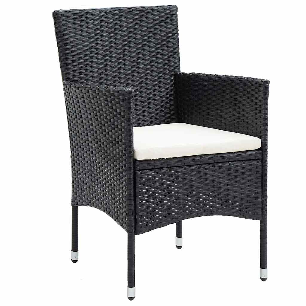 5 Piece Garden Dining Set Poly Rattan & Solid Acacia Wood Black