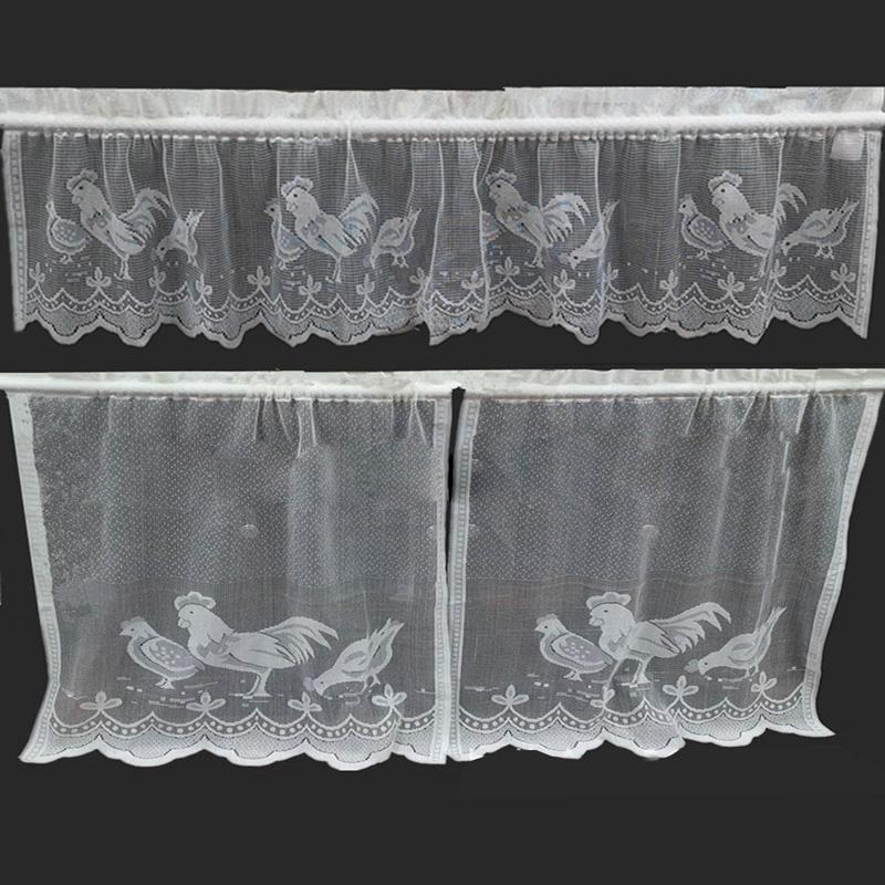 Комплект из трех кружевных занавесок с узором «Петух»