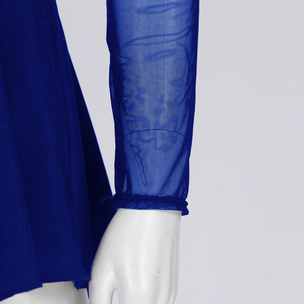 Женское модное платье для фигурного катания, сетчатое лоскутное платье с длинными рукавами и юбкой, купальник для бальных танцев, тренировочный танцевальный костюм