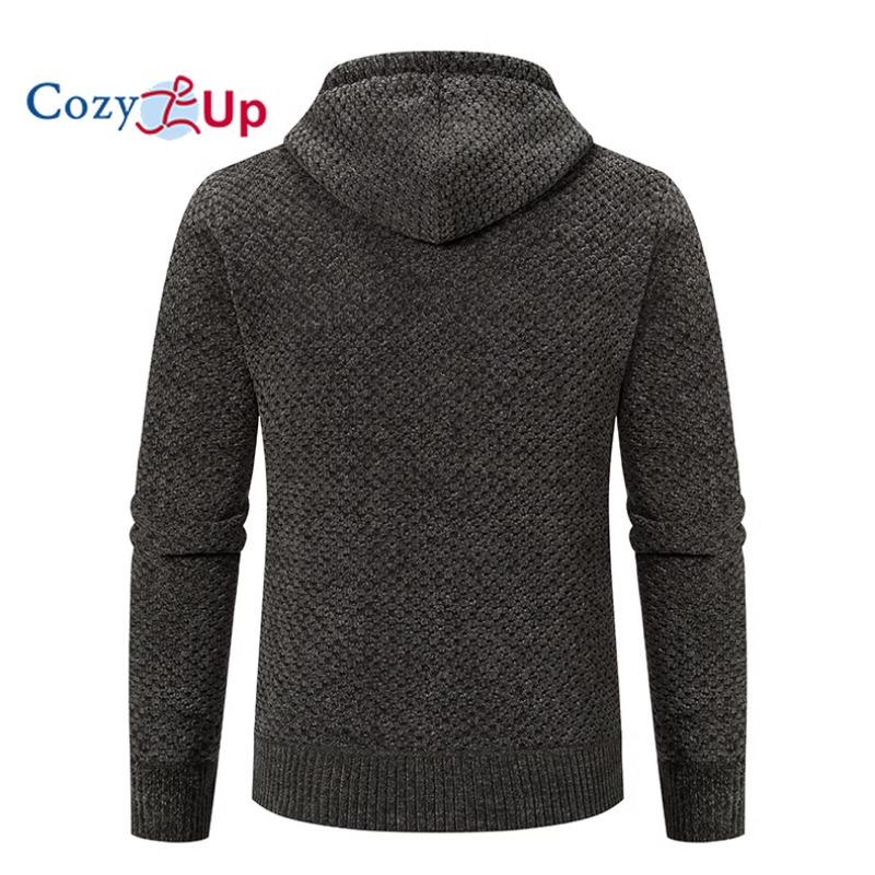 Cozy Up Свитера для мужчин Облегающий вязаный свитер на флисовой подкладке с молнией и 2 передними карманами