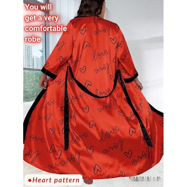 Женский халат на День святого Валентина больших размеров, сексуальный атласный халат, длинная одежда для сна