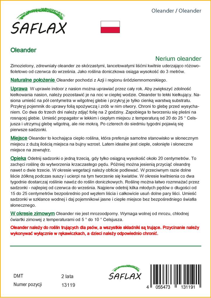 SAFLAX Garden in the Bag - Олеандр - 50 семян - С субстратом в подходящем пакете-стойке - Нериумовый олеандр