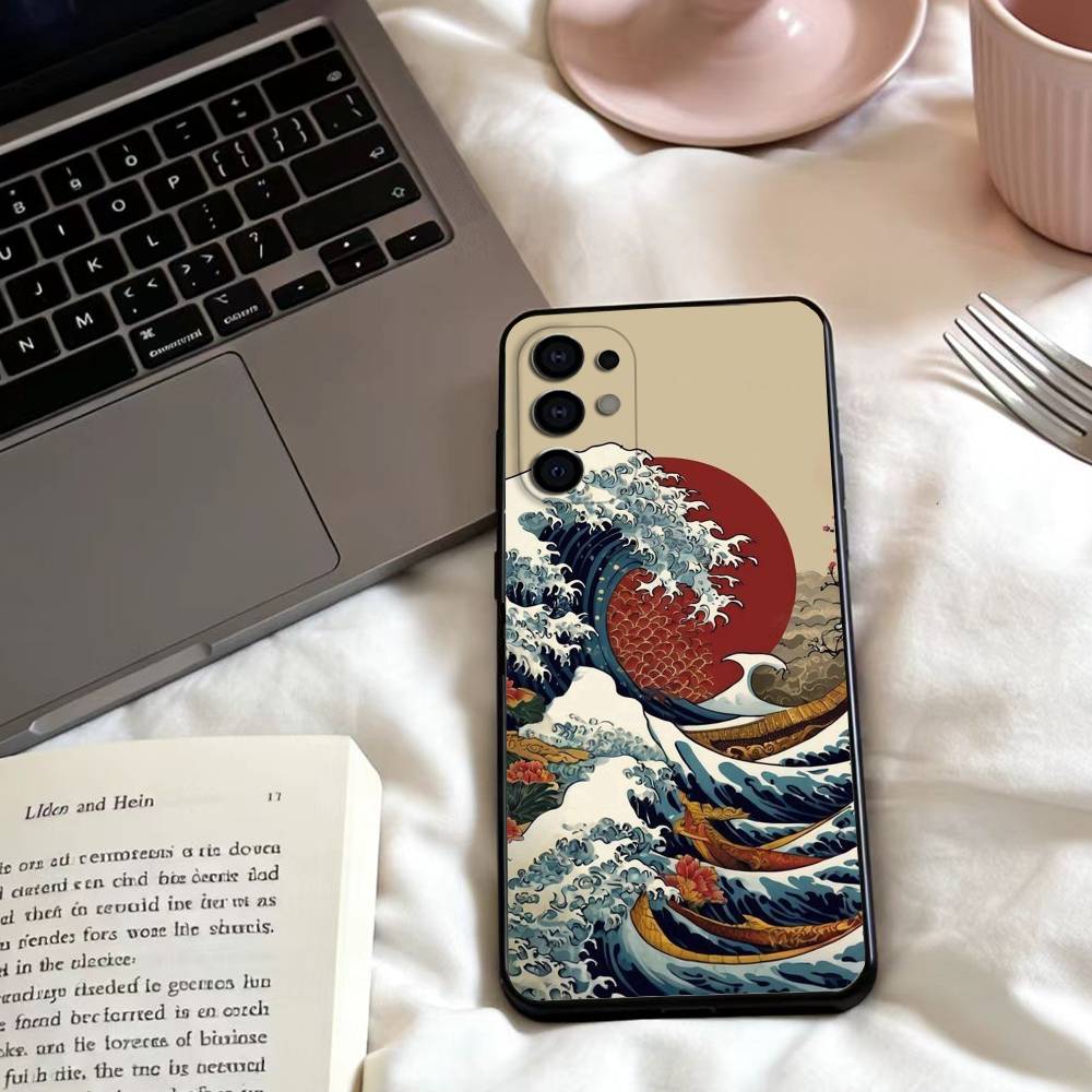 Японская Укиё-э Морские Волны Чехол для Телефона Для Samsung S25,24,23,22,30,21,10,9,Ultra,Plus,Lite,FE,4,5 G Мягкий Черный Чехол