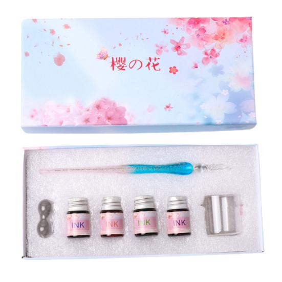 1 комплект, полупрозрачная ручка с цветком вишни, декор с блестками и принтом, стеклянная ручка с чернилами, набор для подарка