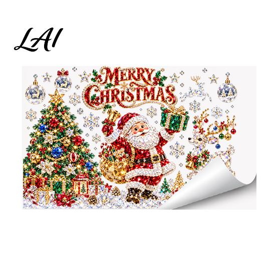 Holiday Theme Wall Stickers for Kids Christmas Window Static Stickers Crystal Style Santa Claus/Ferris Wheel/Town Clings Waterproof PVC Reusable