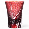 Mizukage Kiriko Glass X Ranbori Komon Bishou J-kitchens Cup, 8.4 11cm, 230cc, (Small Pattern), Red, (Current Model)